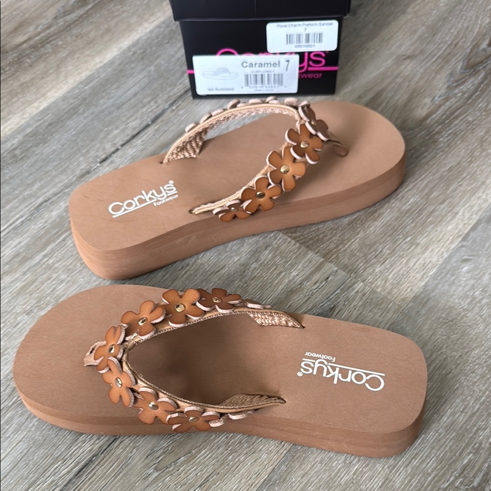 Corkys Tan Sandals with Metallic Accents